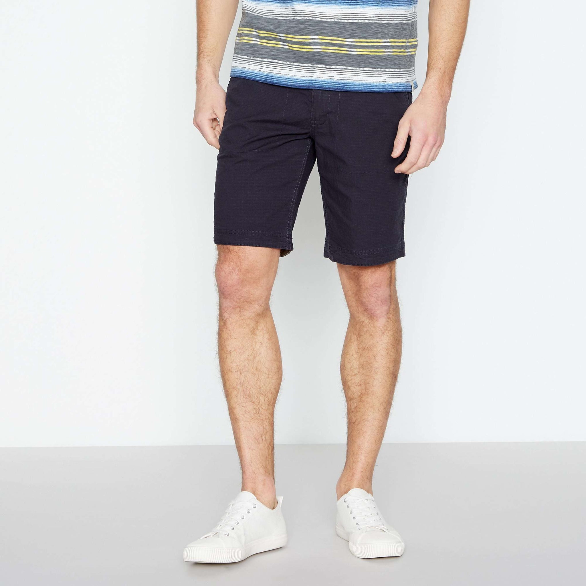 Mantaray Navy Blue Ripstop Cotton Rich Flat Front Mens Shorts - Stockpoint Apparel Outlet