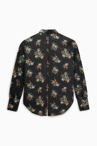 Next Womens Petite Black Floral Split Back Shirt - Stockpoint Apparel Outlet