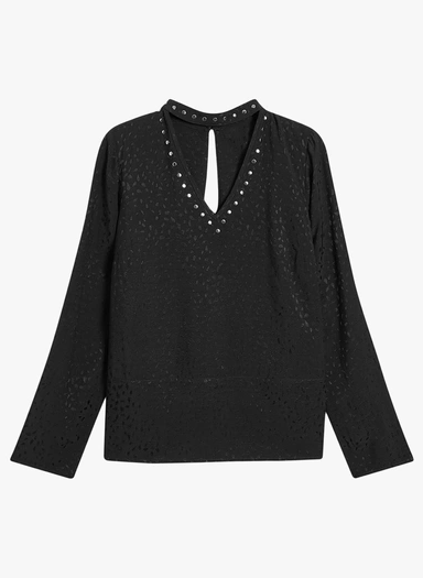 Next Womens Black Studded Choker Jacquard Blouse - Stockpoint Apparel Outlet