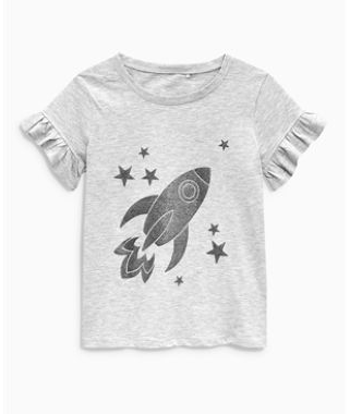 Next Baby Girls Grey Rocket Ruffle Sleeve T-Shirt