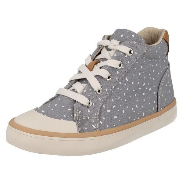 Clarks Comic Whiz Grey Canvas Younger Girls Hi-Top - Stockpoint Apparel Outlet