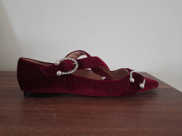 J Crew Burgundy Glitter Suede Girls Flats - Stockpoint Apparel Outlet