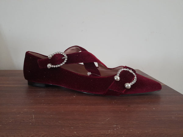 J Crew Burgundy Glitter Suede Girls Flats - Stockpoint Apparel Outlet