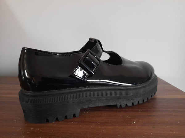 F&F Black Patent Chunky Girls School Shoes - Stockpoint Apparel Outlet