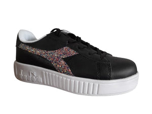 Diadora Black Glitter Logo Older Girls Sneakers - Stockpoint Apparel Outlet