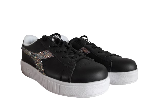 Diadora Black Glitter Logo Older Girls Sneakers - Stockpoint Apparel Outlet