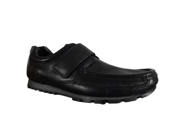 M&S Leather Black Single Strap Boys School Shoes - Stockpoint Apparel Outlet