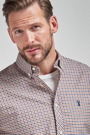 Next Rust Gingham Stretch Mens Oxford Shirt - Stockpoint Apparel Outlet