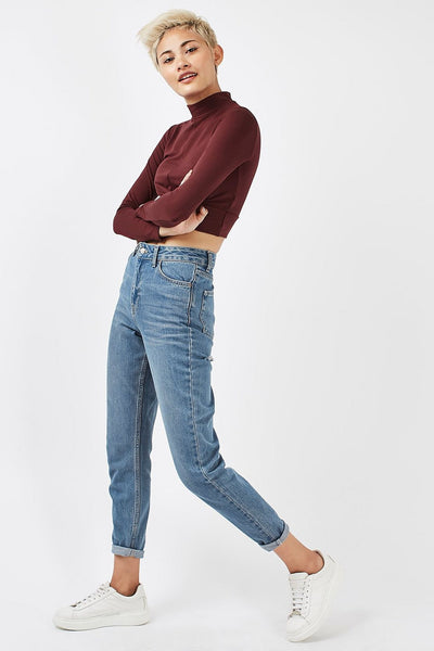 Topshop Petite Womens Wine Long Sleeve Twist Front Crop Top - Stockpoint Apparel Outlet