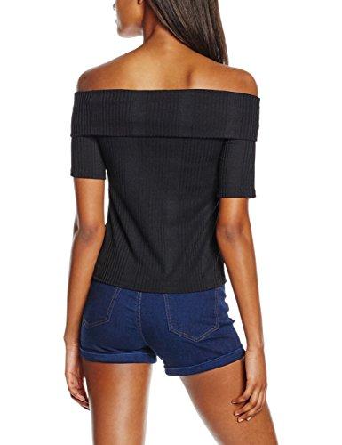 New Look Varigated Rib Bardot Black Top - Stockpoint Apparel Outlet