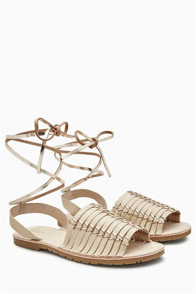 Next Womens Nude Woven Leather Beach Sandals - Stockpoint Apparel Outlet