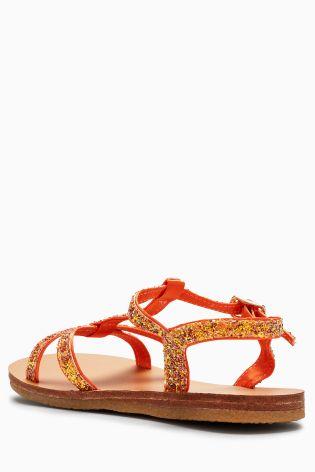 Next Orange Glitter T-Bar Younger Girls Sandals - Stockpoint Apparel Outlet