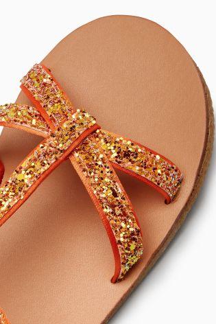 Next Orange Glitter T Bar Younger Girls Sandals Stockpoint