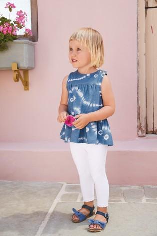 Next Blue Tie Dye Tiered Peplum Vest Younger Girls Top - Stockpoint Apparel Outlet