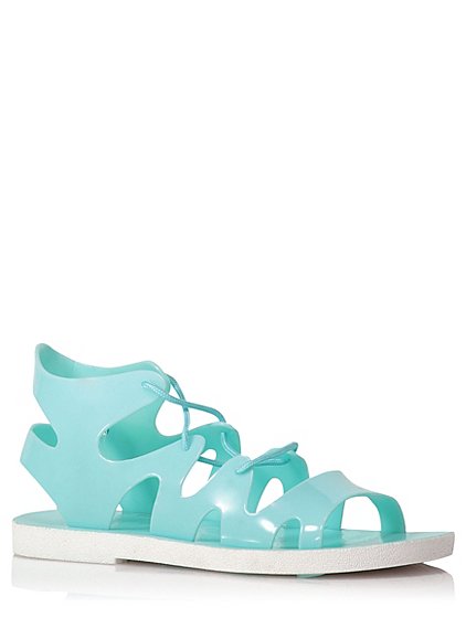 George Girls Teal Lace-up Jelly Sandals