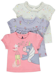 George Baby Girls Unicorn T-Shirts 3 Pack
