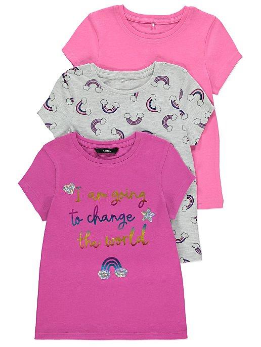 George Girls Pink Rainbow T-Shirts 3 Pack