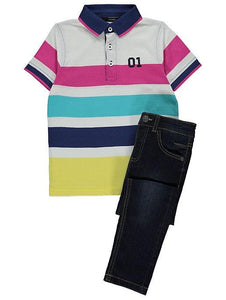 George Younger Boys Striped Collegiate Polo Shirt (Jeans not included)