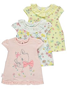 Disney Marie Floral & Bow Detail 3 Pack Baby Girls Top