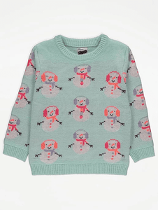 George Girls Mint Snowman Christmas Jumper - Stockpoint Apparel Outlet