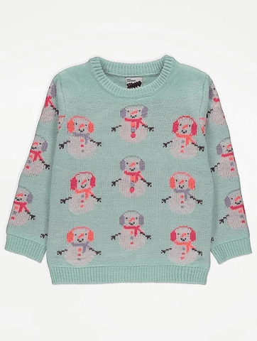 George Girls Mint Snowman Christmas Jumper - Stockpoint Apparel Outlet