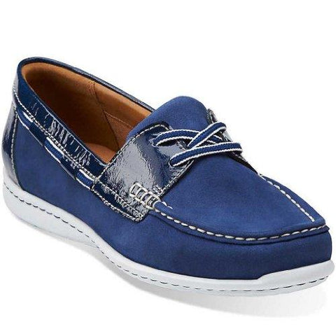 Clarks Cliffrose Sail Blue Patent Leather Womens Boat Shoes - Stockpoint Apparel Outlet