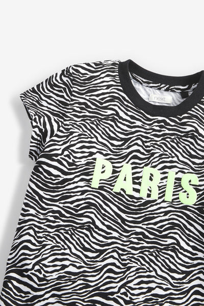 Next Zebra Animal Print Paris City Older Girls T-Shirt - Stockpoint Apparel Outlet