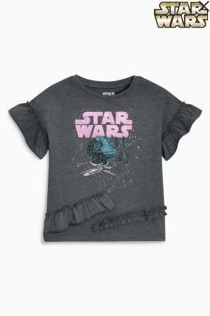 Next Girls Star Wars Grey Ruffle Short Sleeve T-Shirt