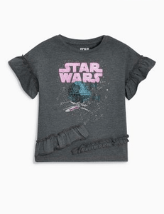 Next Girls Star Wars Grey Ruffle Short Sleeve T-Shirt