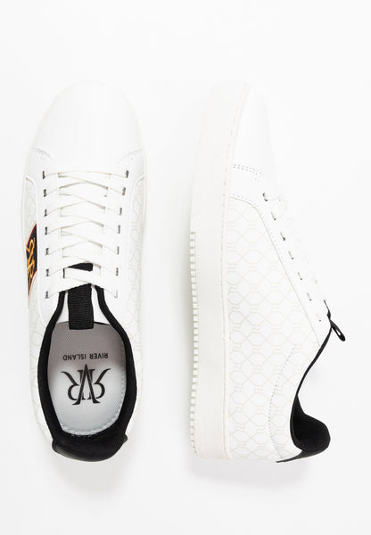 River Island Surrey White RI Monogram Mens Trainers - Stockpoint Apparel Outlet