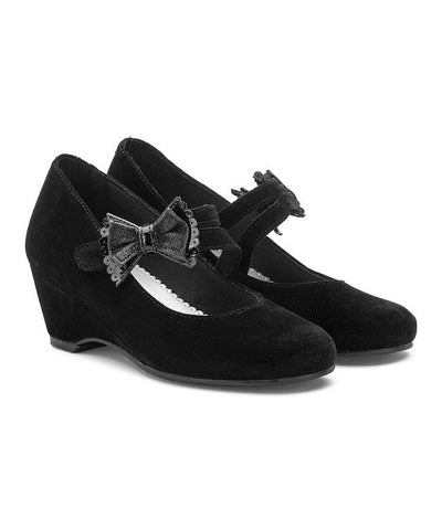 Rachel Shoes Black Velvet Ljudi Younger Girls Wedge - Stockpoint Apparel Outlet