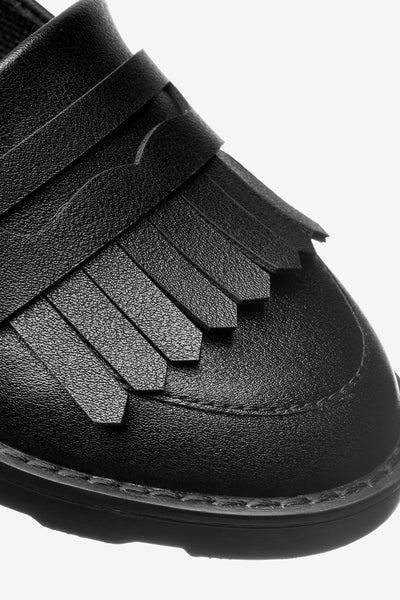 Next Black Fringe Loafers Older Girls School Shoes - Stockpoint Apparel Outlet