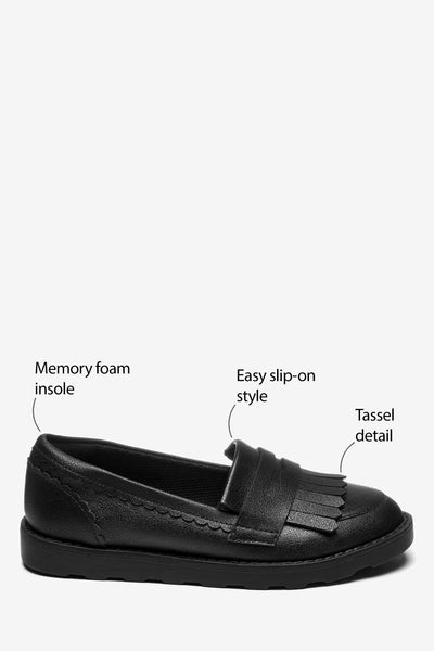 Next Black Fringe Loafers Older Girls School Shoes - Stockpoint Apparel Outlet