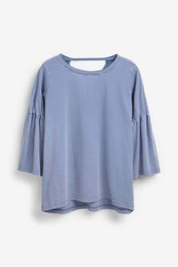 Next Chambray Washed Flute Sleeve Womens Top  