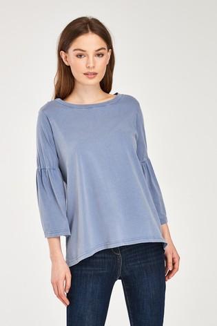 Next Chambray Washed Flute Sleeve Womens Top  