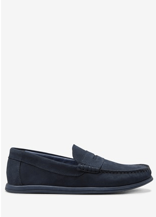 Next Navy Nubuck Older Boys Penny Loafers - Stockpoint Apparel Outlet