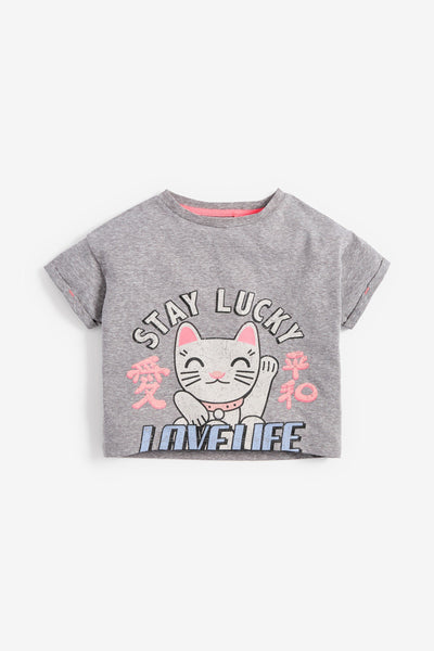 Next Cat Print Grey Graphic Girls T-Shirt 