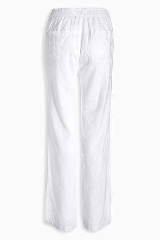 Next Womens White Linen Blend Parallel Trousers - Stockpoint Apparel Outlet