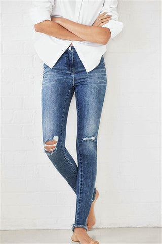 Next Womens Mid Blue Ripped Skinny Jeans