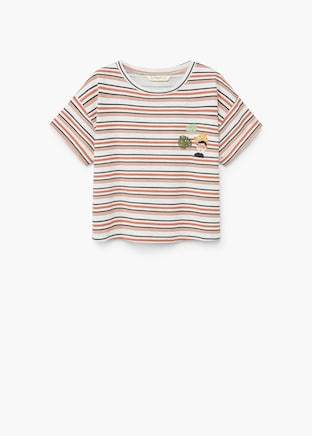 Mango Younger Girls Salmon Embroidery Striped T-Shirt 