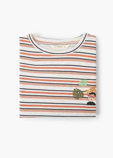 Mango Younger Girls Salmon Embroidery Striped T-Shirt 