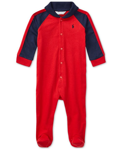 Ralph Lauren Red Cotton Shawl-Collar Baby Boys Coverall  - Stockpoint Apparel Outlet