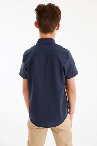 Next Navy Short Sleeve Side Stripe Oxford Boys Shirt