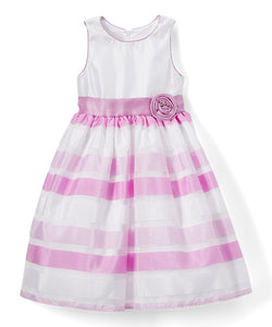 American Princess Girls White & Orchid Gradient Stripe A-Line Dress