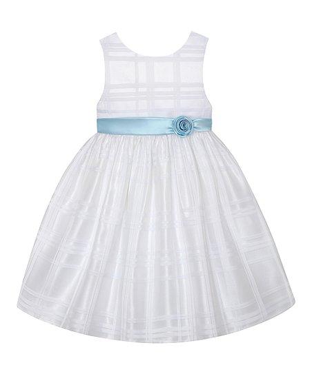 American Princess Girls White & Ice Blue Sash A-Line Dress
