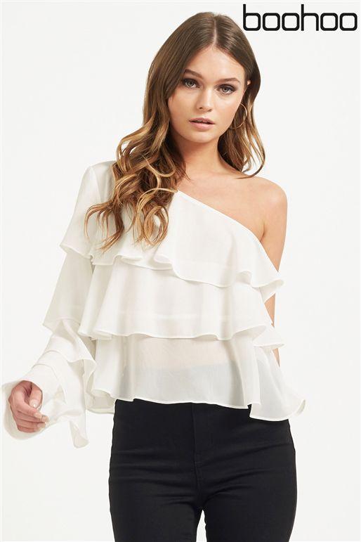 Boohoo One Shoulder Ruffle Womens Blouse - Stockpoint Apparel Outlet
