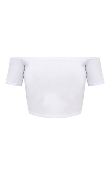 PrettyLitleThing Womens Basic White Bardot Jersey Crop Top - Stockpoint Apparel Outlet