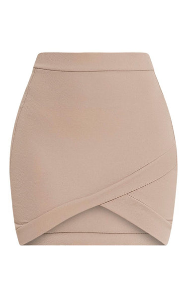 PrettyLittleThing Womens Gabriella Taupe Asymmetric Mini Skirt