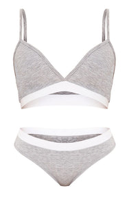 PrettyLittleThing Womens Basic Grey Jersey Bra And Knicker Set - Stockpoint Apparel Outlet