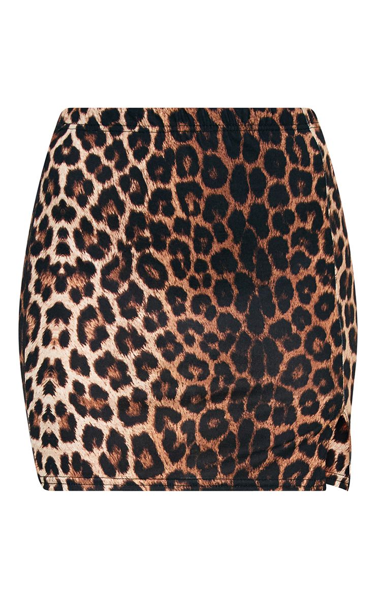 PrettyLittleThing Womens Brown Leopard Print Split Mini Skirt